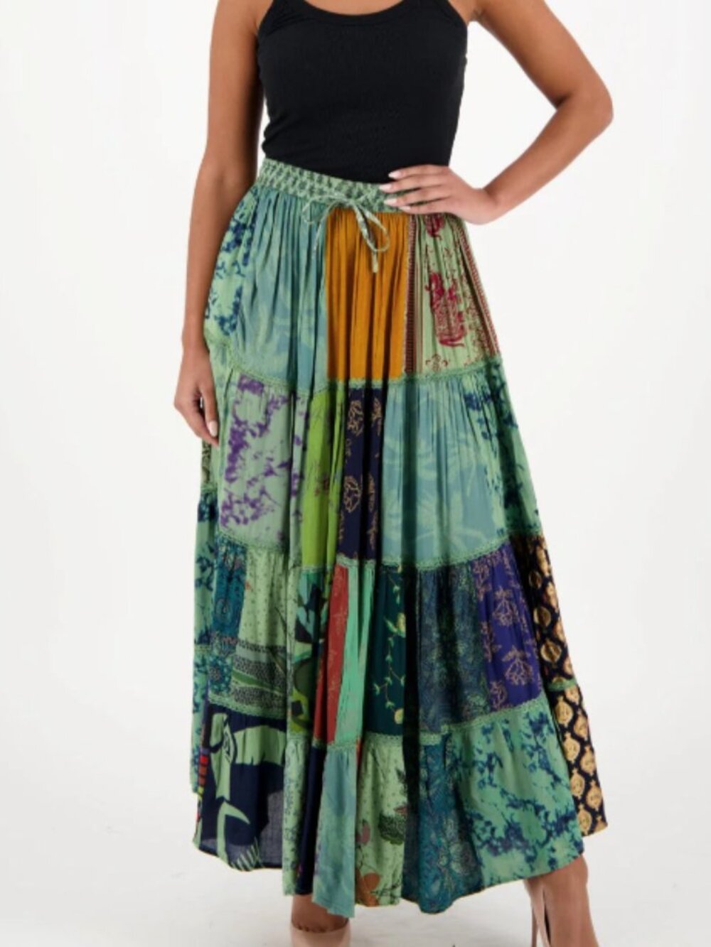 Green Ananta Boho Gypsy Patchwork Skirt NWT Sz OS